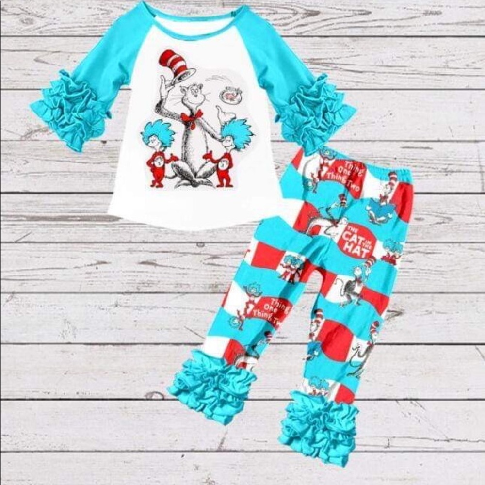 The cat in the hat Cute Ruffle Pants Set